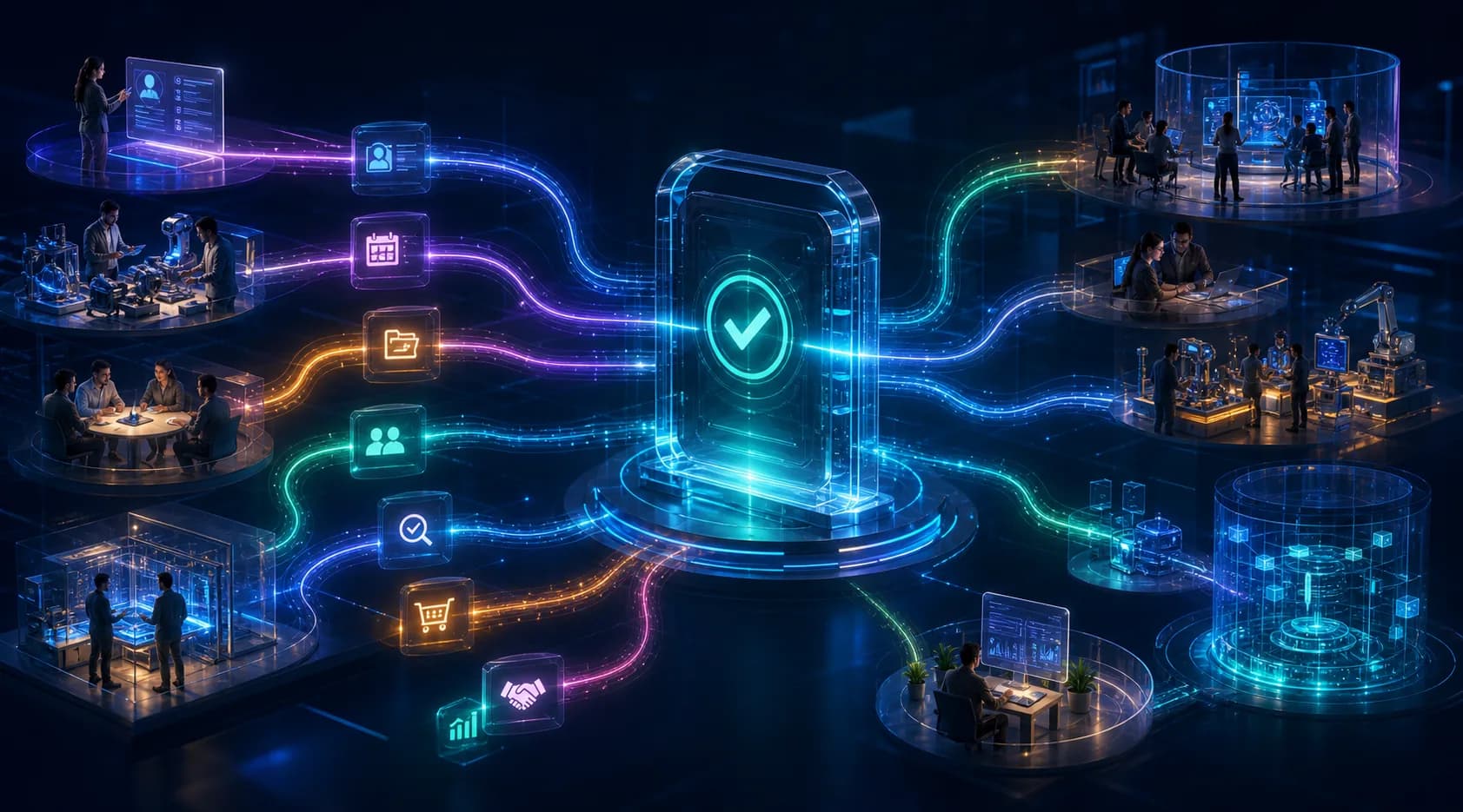 Secure platform workflow streams connecting applications, lab bookings, evidence records, pilots, and reporting.